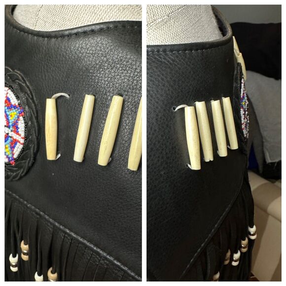 S.P. Leathers Buffalo Nickel Snap Bikers Vest Black Fringe Native Beadwork 10-12 - Picture 9 of 13